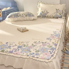 牀裙款涼蓆冰絲席a類母嬰級可機洗宿舍可摺疊夏季軟涼蓆三件套, A類-莫奈花園