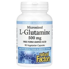 Natural Factors Micronized L-Glutamine 내추럴 팩터스 마이크로나이즈 L-글루타민 500mg 베지테리언 캡슐, 5개, 90정