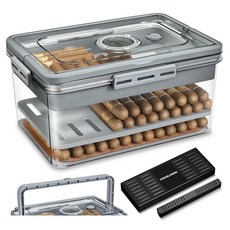 아마존평점4.5+ 미국출고 169869 Demcigar 2개와 습도계가 있는 시가 휴미더 데스크탑 핸들 박스 약 120개의 시가를 담을 수 삼나무 칩이 밀폐 휴미더 케이스