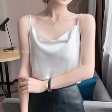 《杜達女孩》冰萃香檳質感緞面絲滑吊帶背心，名媛垂領涼感上衣，兒童細肩帶背心