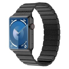 Synchro BAND 밴드s 애플 워치 가죽 밴드 38mm 40mm 41mm 42mm 44mm 45mm 49mm 여성용 남성용 아이워치 울트라 시리즈 SE 9 8 7 6 5, 블랙