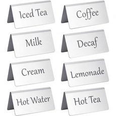 유니크래프탈 8Pcs 스테인리스 테이블 텐트 간판 레스토랑 음료 양면 결혼식 파티 뷔페용 커피 및 티 진열대