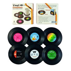 언니의추천 레트로 LP판 티코스터 컵받침대 6개 세트, 혼합, 1개