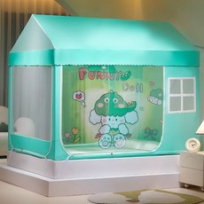 嬰兒蚊帳 蒙古包防摔遮光防蚊罩 夏季驅蚊帳 篷封閉式拉鏈方帳 可拆洗 嬰兒床蚊帳 加厚支架, 萌趣伙伴【加密防蚊防摔-無遮光簾】,120*200cm-1.2床用