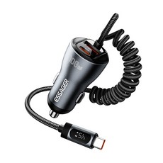 ESSAGER PD3.0+QC4.0 2C+1A 3포트 C타입 차량용 초고속 충전기, 블랙, 45W+45W+18W
