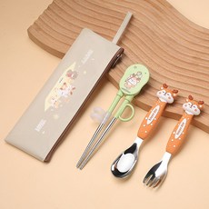ibooooo 小兔不鏽鋼學習餐具組, 小鹿學習筷元寶叉元寶勺, 1個