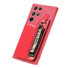 갤럭시 S25 울트라 마그네틱 지갑 포켓 디자인 카드 수납 플러스 케이스, 마이크로화이버, 빨간색