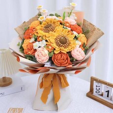 양모 펠트 꽃다발 재료 키트 해바라기 초보자용 꽃 DIY, 꽃송이 재료 팩, 재료 도구 설명서 뜨개질