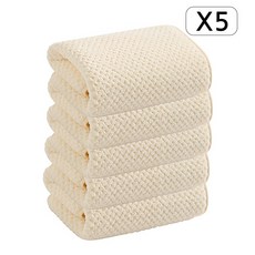 Veralool 호텔수건 40수 코랄플리스 극세사 세면 타올 고흡수력 먼지없는 속건 타월, 5개, 크림화이트