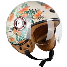 BEON 바이저 포함 오토바이 하프 헬멧 3/4 레트로 스쿠터 오픈 페이스 성인용 가볍고 통기성이 좋은 스트리트 자외선 차단 모페드 제트 남성 여성용 ECE/DOT 승인 (블랙, X-Large, Flower