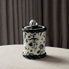 按壓式牙籤盒 牙簽盒 牙簽筒 牙線盒 牙籤收納盒 法式中古家用客廳牙線盒牙簽盒創意牙簽筒棉簽盒棉簽筒收納擺件, 1個, 法式編藤牙簽筒-黑蓋銀球