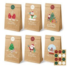 드림팩토리 크리스마스 크라프트 선물포장 종이봉투 6종(12매), 1개