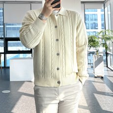 룩플레인 모달 원단 세련된 케이블 카라 니트 가디건 6color