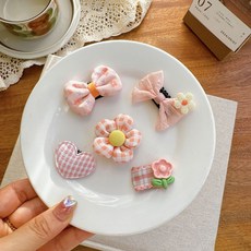 크레용펫 강아지 빗살핀 5종 세트 머리핀 리본핀 삔 악세사리 4color, 1개, 머리핀세트-코랄핑크