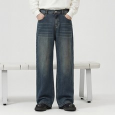 루크 남성 밴딩 와이드 워싱 청바지 봄가을 기본 일자 팬츠 데일리 편안한 캐주얼 블루진 간절기 힙한 스트릿 체형커버 패션 하의