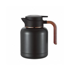 真空保溫茶壺 啞光黑木柄設計 家用辦公室兩用, 黑色, 1個, 1500ml