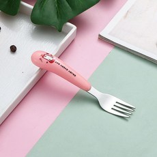 304不銹鋼兒童勺叉套裝 適用於輔食, 1個, 新款304小狐狸粉色,單叉款