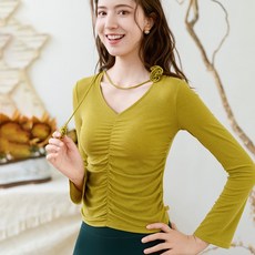 QUEEN YOGA 瑜伽服新款羊毛收腰抽褶顯瘦運動罩衫(無胸墊款)