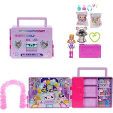 Polly POCKET 포켓 인형 및 놀이 세트 디스코 댄스 패션 공개 언박싱 여행 장난감 7.6cm(3인치) 후디 버디 인형 16가지 액세서리 서프라이즈 워터 플레이 2, Polly POCKET 포켓 인형 및 놀이 세트, 디스