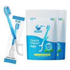 물없이 사용하는 일회용 미니칫솔 퀵클린 민트향 개별포장 치실 혀클리너 이쑤시개 분리형, 2개, 10개입