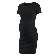 [ 674907 ] VmSlyii 여름 반소매 임산부 드레스 주름 장식 사이드 바디콘 캐주얼 베이비 샤워 드레스 블랙