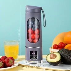 LED 디지털 디스플레이와 450ml 휴대용 Juicer USB 충전 야외 컵 홈 다기능 12 블레이드 블렌더, 02 PURPLE