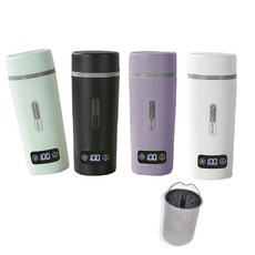 【Taiwan 現貨】液晶顯示可調溫燒水杯 迷你保溫熱水杯 辦公室家用兩用電熱水壺, 綠色 智能液晶控溫 350ml