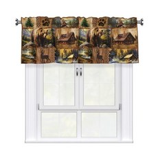 Giwawa Bear Deer Fox 주방 커튼 밸런스 러스틱 캐빈 롯지 암막 봉 포켓 장식 토퍼 거실 침실용 137.2 x 45.7cm54 18인치 129472