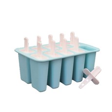 矽膠冰棒模具 10連帶蓋手柄 易脫模 食品級冷凍, 天藍色, 1個