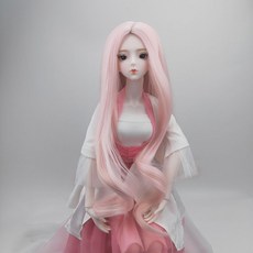 臺灣熱銷 3/1 bjd假髮夜蘿莉娃娃假髮頭套 sd球型公仔頭套高溫絲編髮加厚毛, 淺粉中分捲髮, 1個