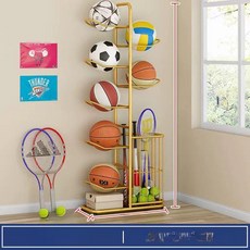볼정리대 축구공 보관대 수납함 1개 보관함, 8단 7개 골드 바구니 포함
