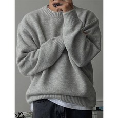 킹 사이즈 150kg 단색 드롭 숄더 크루넥 니트 탑 남녀 가을 겨울 커플 웜 스웨터 재킷 2