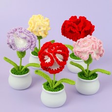 [상상한스푼 카네이션] 완성품 핸드메이드 손뜨개 뜨개질 카네이션, 레드, 2개