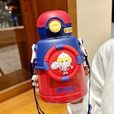 兒童保溫瓶 學生肩帶吸管杯 316不鏽鋼材質 男孩寶寶 上學專用 耐高溫防摔食品級大容量, 紅色+肩帶, 1個