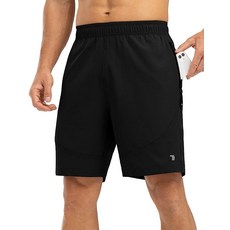 Rdruko 지퍼 포켓이 있는 남성용 하이킹 반바지 17.8cm(7인치) 경량 빠른 건조 운동 반바지 러닝 운동용 반바지 블랙. L