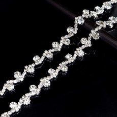 鏈條服裝輔料手縫鑽爪鏈配飾水鑽鏈條S形花式碼鏈飾品配件, 銀底白鑽,90CM/碼, 1個