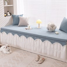 DFMEI 防水飄窗墊新款可拆洗窗臺坐墊改造輕奢高級感陽臺墊四季通用, 1cm, 素逸(可拆卸裙邊飄窗墊)-藍色:30*50抱枕套