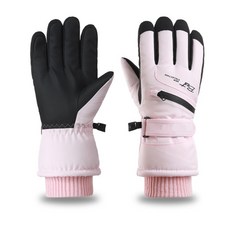 LA DERIVE 카드 수납이 가능한 커플 터치 겨울 스포츠 스키 방한 장갑, 1개, 여성용핑크