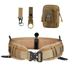戶外多功能戰術腰封套裝尼龍蛇加厚腰帶，模組化全套腰封，耐磨耐用，戶外運動適用, 卡其色腰封+腰帶+包+鷹嘴鉤+水瓶扣, 1個