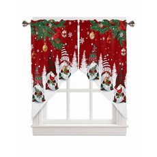 BEMIGO 창문용 스웨그 밸런스 메리 크리스마스 트리 난쟁이 레드 로드 포켓 주방 창문 커튼 싱크대 위 카디널스 볼 패널 91.4cm36인치 길이 131808
