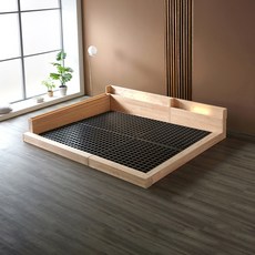 파로마 네오 피올라 LED 편백 원목 저상형 패밀리 침대프레임 밸런스형 PVC깔판 S-Q, 네추럴