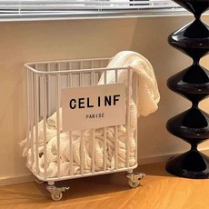 세탁물카트 런드리 보관함 이동식 빨래바구니 수거함 카트, A. 크림 소형 40x25x47 로고