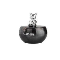 小熊帶蓋煙灰缸-銀色中號，可愛造型不鏽鋼防煙味煙灰缸, 黑色中號-小熊帶蓋菸缸, 1個