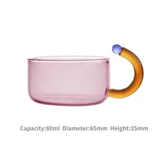 Heat-Resistant Glass Teapot Pitcher Infuser Cup Set Borosilicate Kettle for Hot Cold Beverages, 06 Pink Cup 80ml