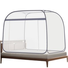 몽땅겟 바닥있는 원터치 텐트형 사각 침대 모기장, 그레이