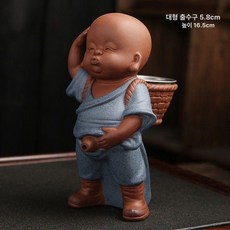 오줌싸개차총차도구 귀여운 동자승 고급 자사 도자기 인형, 1개, 대형 레드 클레이+거름망