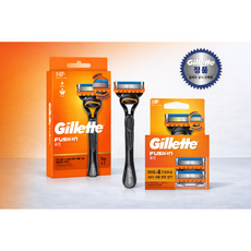 질레트 퓨전 매뉴얼 면도기 + 퓨전 면도날 카트리지(4입)세트 정품, 1개, 면도기 세트(핸드+날2개) + 면도날 (4개입)