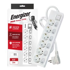 에너자이저 개별스위치 멀티탭 6구 납작플러그 과부하차단 16A, 1개, 화이트(개별스위치 6구), 2m