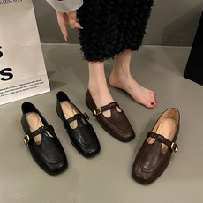 UNIQUEZON 여성 패션 가죽 메리제인 스트랩 플랫 슈즈 발편한 로퍼 단화