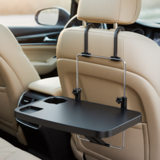 LareinaT 접이식 차량용 테이블 휴대용 식탁 앞좌석 뒷좌석 카시트 트레이, 검정색, 1개